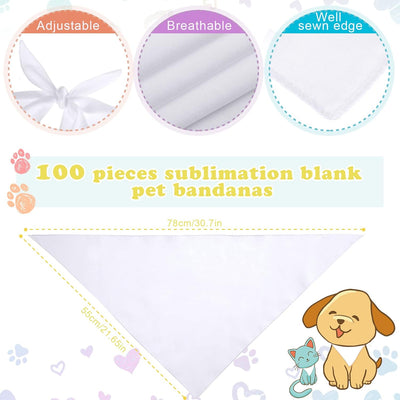 Kacctyen 100 Pcs Sublimation Blank Dog Bandanas Heat Transfer Washable Triangle Scarf DIY Sublimation PET Bandana Bib Kerchief Puppy Accessories for Dogs Cat, White(30.71 x 21.65 Inch)