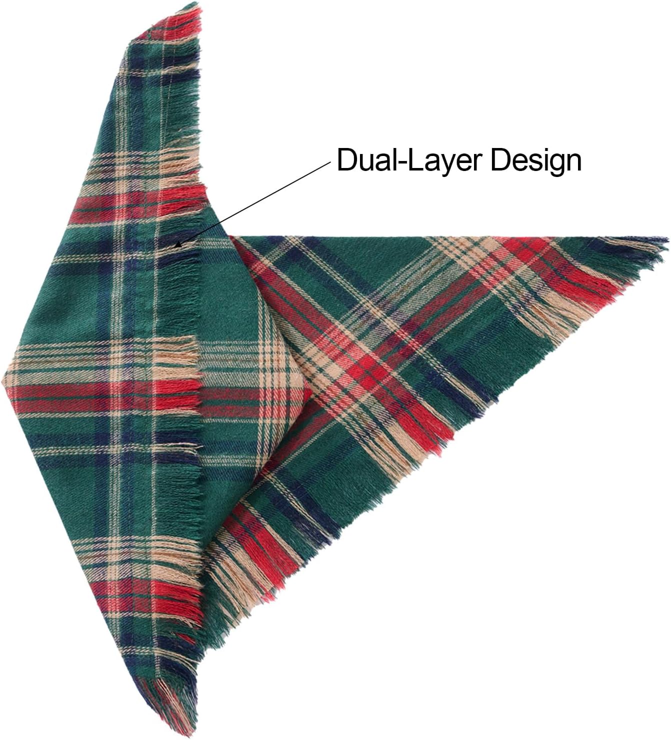 2 PCS Christmas Dog Bandanas with Tassels, Two-Sided Classic Red & Green Plaid Dog Apparel & Accessories, Trendy & Country Triangle Holiday Pet Scarf & Photo Prop for Medium, Large Dogs(Large)