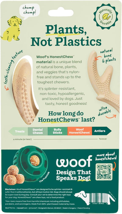 WOOF HonestChew Dog Toy Antler - Durable Dog Chew Toy - Made with Natural, Plant-Based Ingredients - Splinter-Resistant - Safer Than Dog Bones - Medium