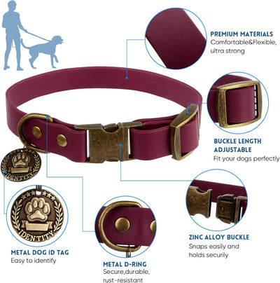Wisedog Dog Collar and Leash Set, Waterproof Adjustable Puppy Collars with Cute Tag 4FT Dog Leash with Poop Bag for Small Medium Large Dogs (S, Burgundy)