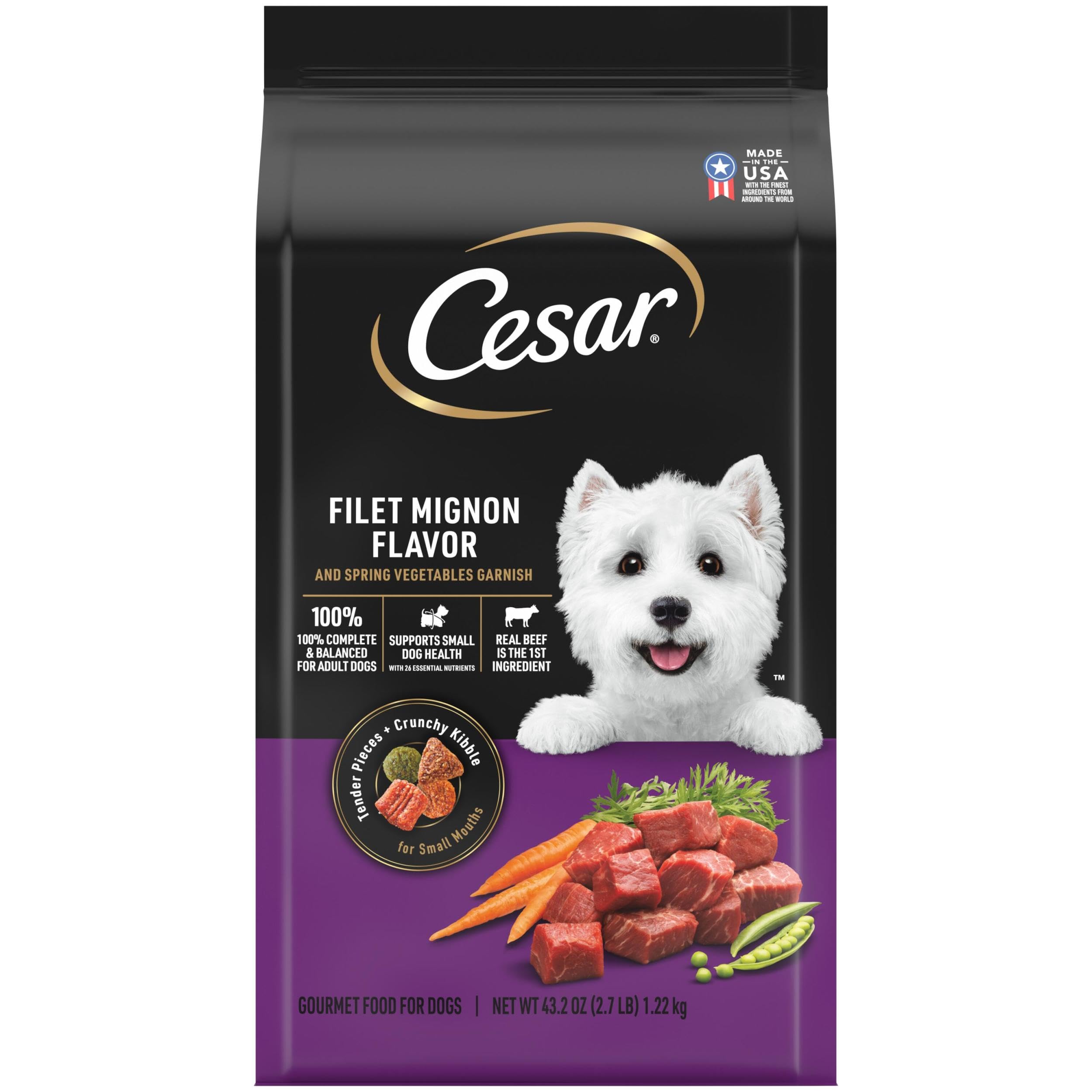 Cesar Small Breed Dry Dog Food Filet Mignon Flavor and Spring Vegetables Garnish, 12 lb. Bag