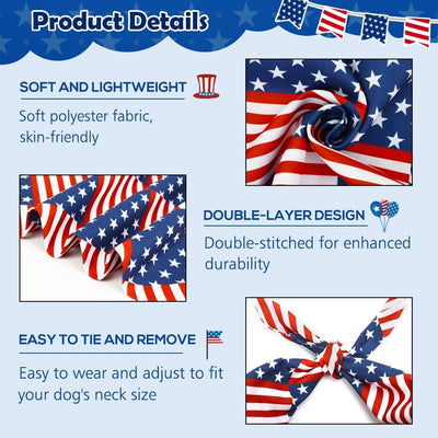 Vivifying 4th of July Dog Bandana, 2 Pack Triangle Pet Scarves with Double-Sided Independence Day Designs, Polyester Memorial Day Pet Bibs for Small, Medium & Large Dogs (Large, American Flag & Star)