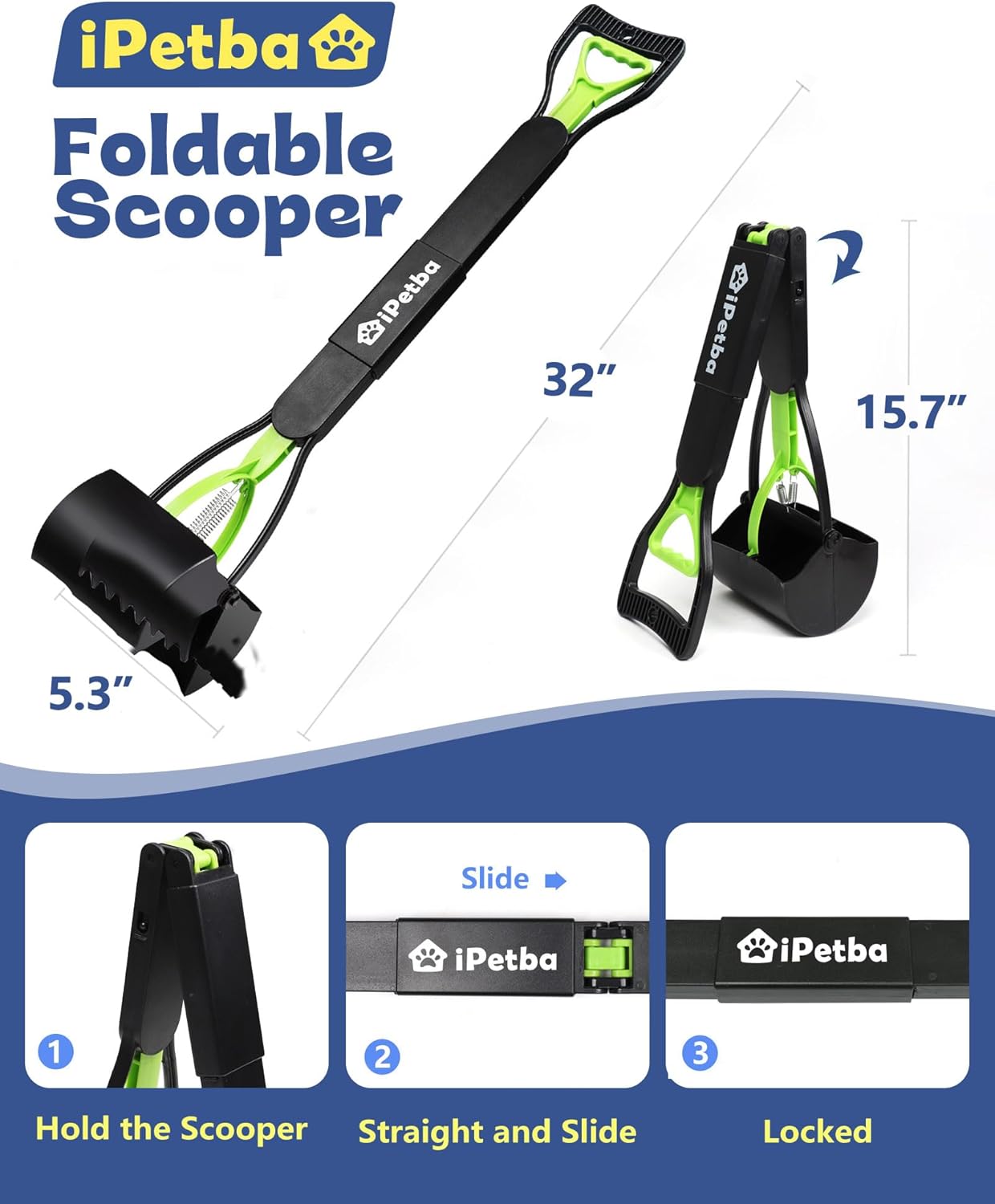 32" Long Handle Dog Pooper Scooper for Yard – No Bending, Clean Pickup on Grass, Gravel & Sand, Easy to Clean & Durable