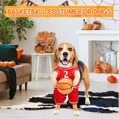 Funny Dog Basketball Costume with Ball - Halloween Sports Outfit Cosplay Clothes for Small to Large Dogs (Red, Large)