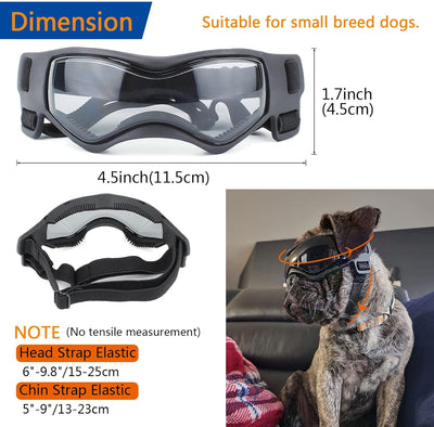 Small Dog Goggles - UV, Wind & Dust Protection Sunglasses with Adjustable Strap (Black)