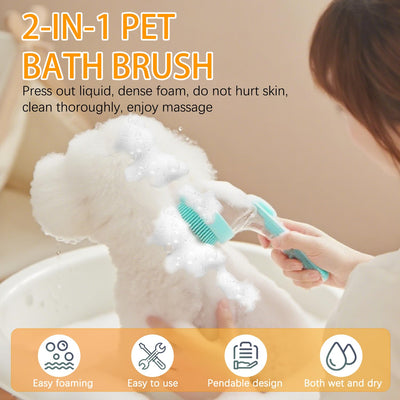 7 PCS Pet Bath Brush Set, Dog Bath Brush with Shampoo Dispenser, Cat Chin Cleaning Brush, Dog Toothbrush, Adjustable Glove Massage Brush, Pet Scrubber for Bathing Long Short Haired Dogs Cats