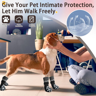 BINGPET Double Side Anti-Slip Dog Socks with Adjustable Straps - Non-Slip Socks for Hot Pavement and Hardwood Floors, Prevent Licking for Puppy to Large Dogs - 6 PCS