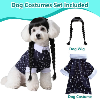 Medium Dog Clothes Set - Dog Costumes Dress with Braided Wig for Pet Puppy Outfit Halloween Cosplay Birthday Themed Party AN003M