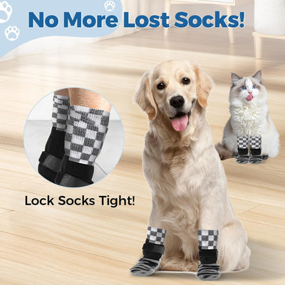 Dog Socks for Hardwood Floors Anti Slip | Pet Socks to Prevent Licking Paws with 6 Pack Vet Wrap | Dog Boots & Paw Protectors for Small/Medium/Large Senior Dogs | Cat Paw Socks/Mittens