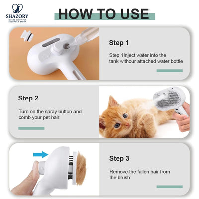 USB-C Rechargeable Pet Steam Brush for Dogs & Cats – Portable Mist Grooming Tool – Deshedding & Dematting Dog Brush for Long & Short Hair – Cat Grooming Brush for Indoor Cats - White