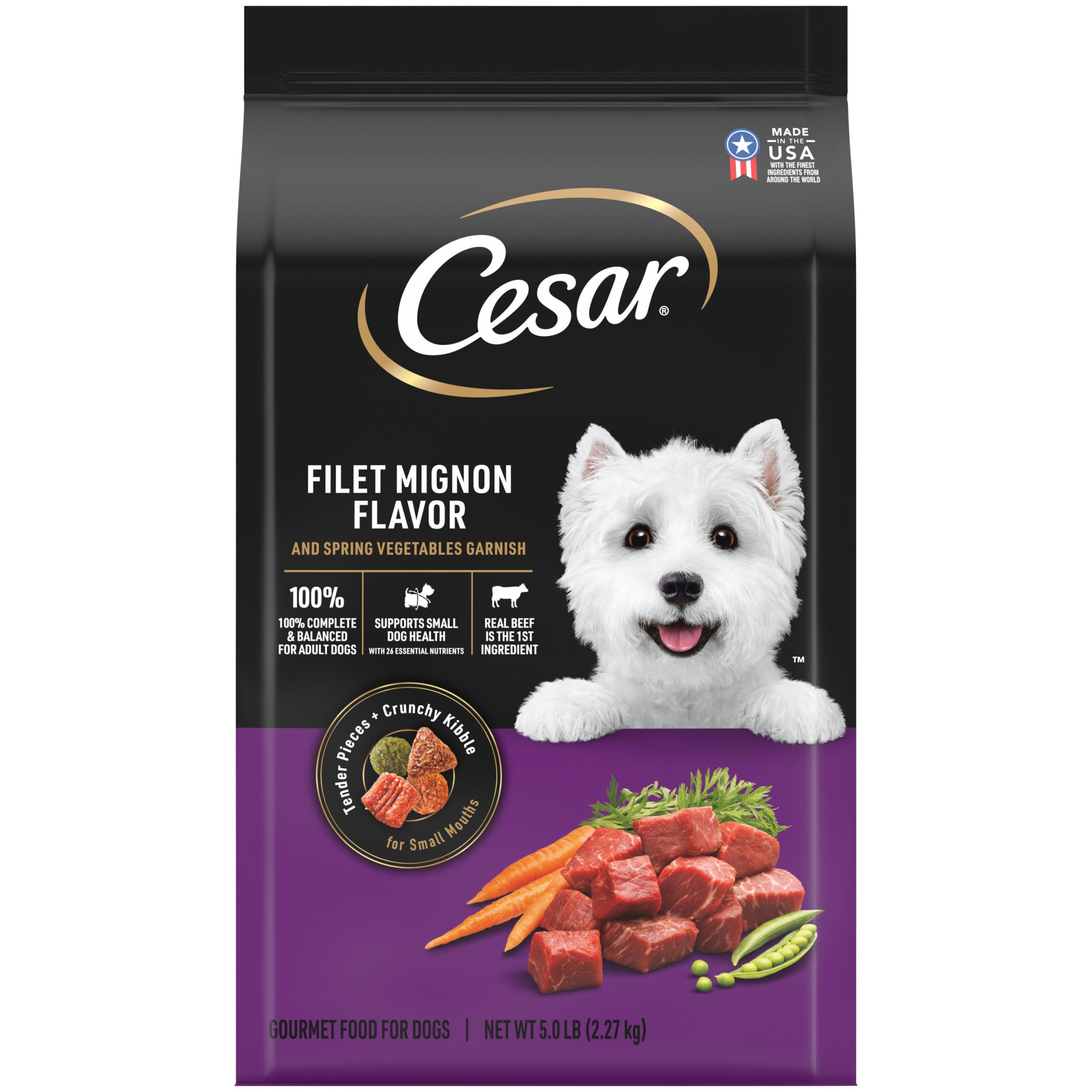 Cesar Small Breed Dry Dog Food Filet Mignon Flavor and Spring Vegetables Garnish, 12 lb. Bag