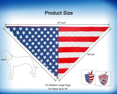 2PCS Dual-Layer Design Patriotic Dog Bandanas Outfit,Large Summer Triangle Reversible Memorial Day Independence Day American Flag 4th of July Scarf for Big Boy and Girl Dogs Red White Blue