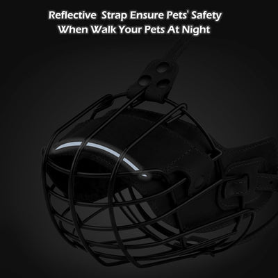 OOPSDOGGY Metal Pitbull Dog Muzzle Reflective Leather Mask Secure Wire Basket Muzzle for Large Sized Dogs Amstaff Soft Cage Muzzle to Prevent Biting Chewing with Adjustable Straps (Black, Pitbull)