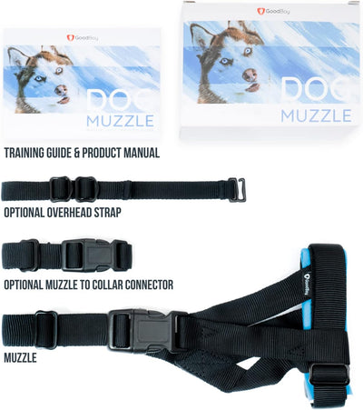 Gentle Muzzle Guard for Dogs - Prevents Biting and Unwanted Chewing Safely – New Secure Comfort Fit - Soft Neoprene Padding – No More Chafing – Training Guide Helps Build Bonds with Pet (M, Blue)