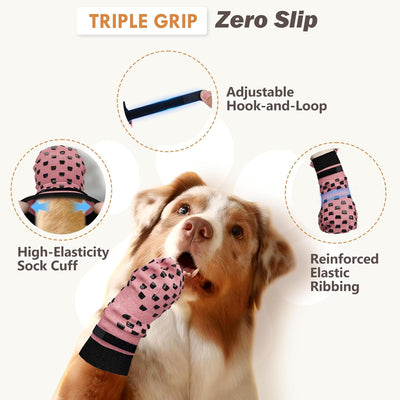 Non Slip Dog Socks to Prevent Licking Paws Grippy Socks for Senior Dog on Hardwood Floors Anti Slip Dog Socks for Hot Pavement Double Side Paw Protector Prevent Scratching Pink L