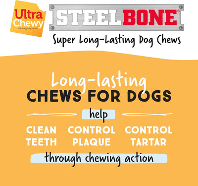 Ultra Chewy Steel Bones Large Size Peanut Butter Flavor - Super Long Lasting Dog Chews - Rawhide Free & Highly Digestible - Unique Shape Helps Clean Teeth - Ideal Dog Bones for Aggressive Chewers