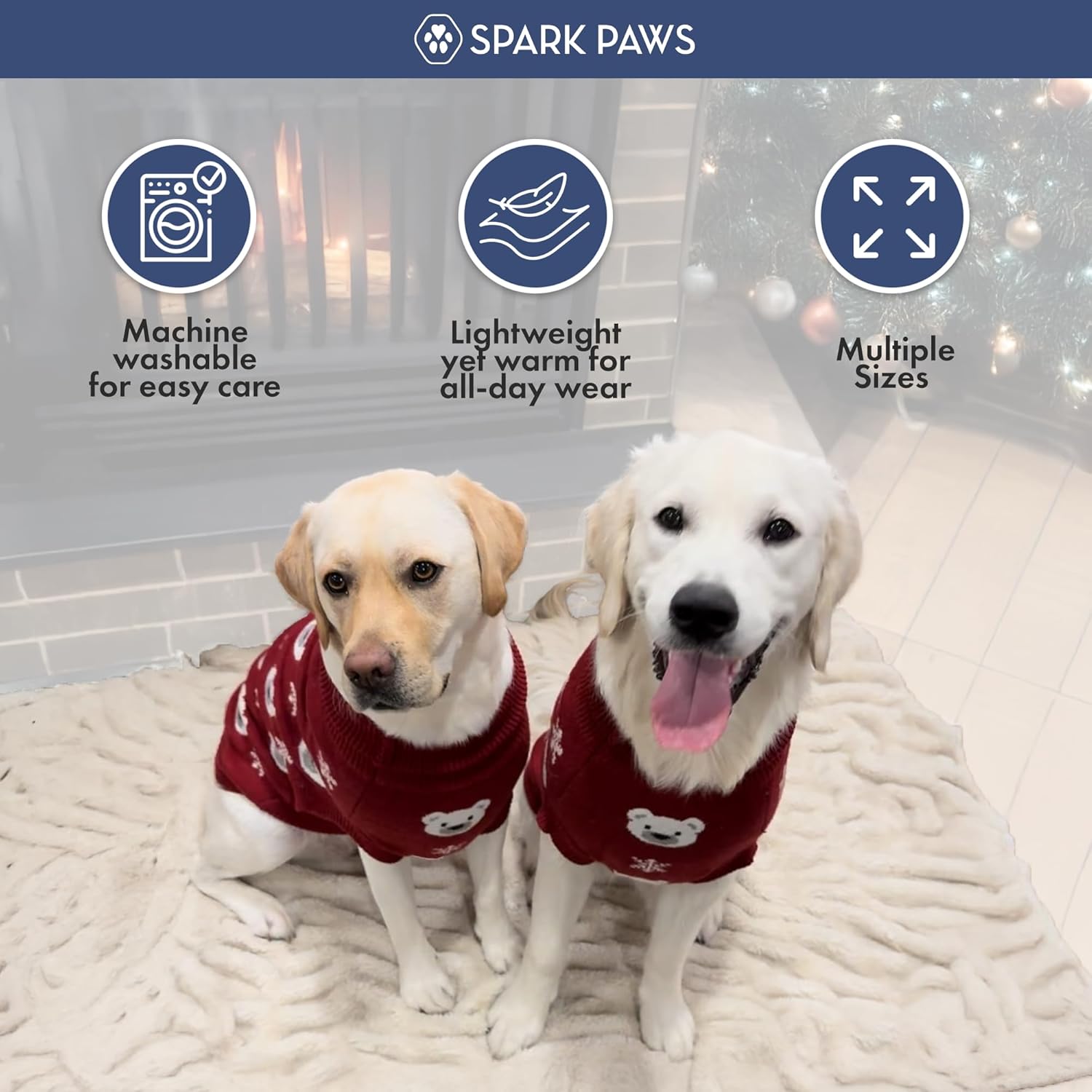 Spark Paws Christmas Dog Sweater – Ultra Soft Holiday Knit Sweater for Small, Medium & Large Dogs, Cute Pet Sweater for French Bulldogs & Big Dogs, Easy Potty V Cut Design Jacket - (Polar Bear, 3XL)