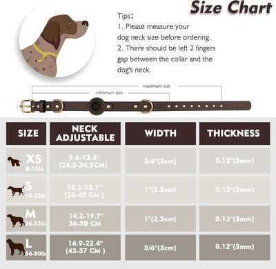 AirTag Dog Collar - 100% Genuine Leather Dog Collar with Apple AirTag Holder, Suitable for Medium Dogs, Dark Brown, M, Adjustable Size 14.2-19.7 Inch