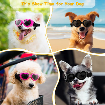 Dog Sunglasses Glasses for Small Breed, Dog Goggles Puppy Sunglasses for UV Eye Protection Anti-Fog Snowproof Wind Dust, Adjustable Doggy Pet Sunglasses for Motorcycle Riding Driving (Pink)