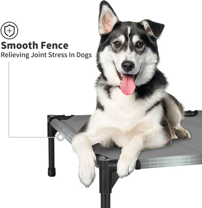 FIOCCO Elevated Dog Bed - Dog Cot with Chew Proof Mesh for Medium Dogs, Waterproof Washable Raised Pet Bed, Portable Pet Bed for Outdoor Use, Dogs Cot Beds, Grey