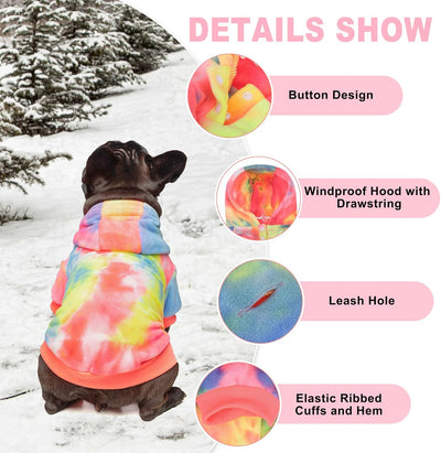 BEAUTYZOO Tie Dye Dog Hoodie for Medium Dogs, Dog Sweatshirt Cold Weather Coats for Boy Girl Dogs, Dog Winter Sweater Fleece Clothes with Pocket, Pink and Blue Dog Warm Jackets for Male Female Dogs