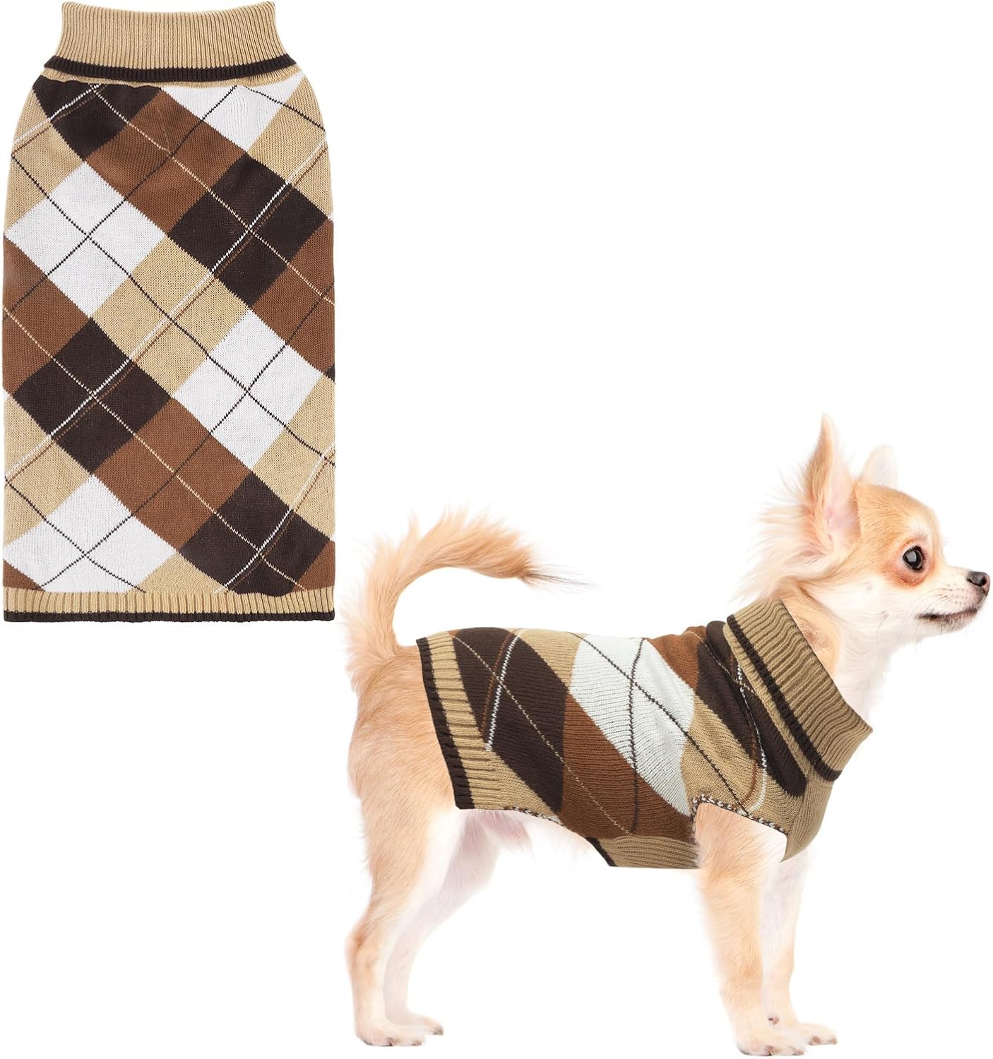 KOOLTAIL Valentine Dog Sweater Pet Knitted Clothes - Classic Pink Plaid Pullover Turtleneck Thick Warm Dog Sweaters with Leash Hole, Soft Winter Coats for Small Medium Large Dogs Cats Puppy Girls, S