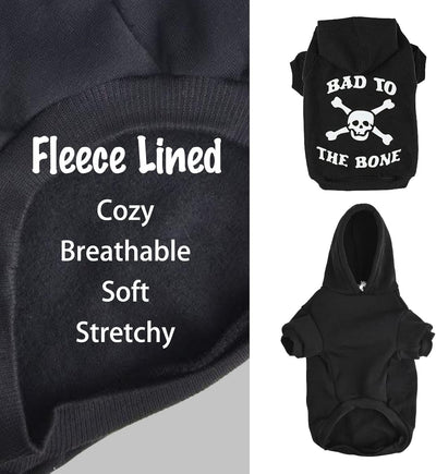 EXPAWLORER Bad to The Bone Dog & Cat Sweatshirt Hoodie with Leash Hole, Warm Fleece Pet Outfit for Small Dogs & Puppies, Cozy Soft
