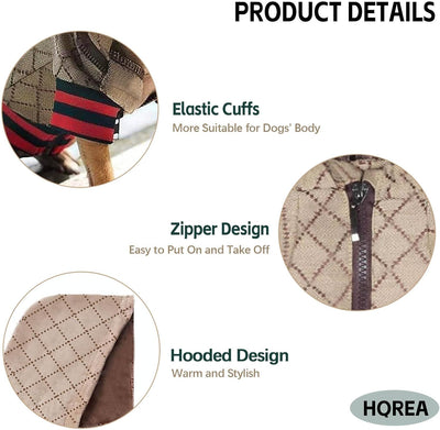 Dog Hoodie Luxury Winter Small Dog Jacket Clothes Classic Designer Warm Pet Coats Zipper Design Easy On/Off French Bulldog Teddy Pug Puppy Clothes(Medium)