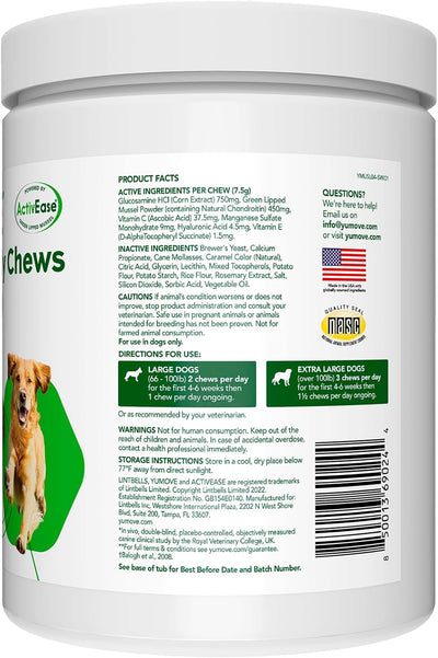 Lintbells YuMOVE Joint Supplement Dog Chews - Contains Glucosamine, Green Lipped Mussel - Natural Relief from Hip Ache, Stiff Joints - 1 Month’s Supply (Large & X-Large)