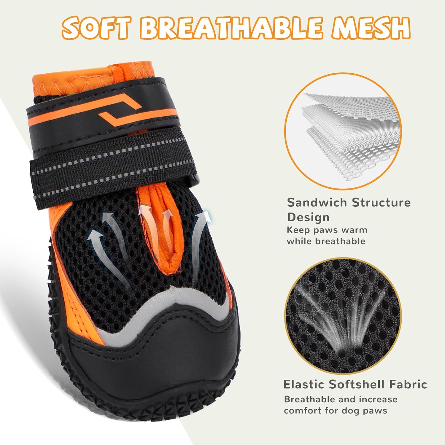 Dog Shoes for Hot Pavement,Dog Boots & Paw Protectors for Large Medium Size Dogs to Prevent Licking,Dog Booties with Reflective for Outdoor,Hiking,Hardwood Floors,Winter Snow(Black Orange,Size3)