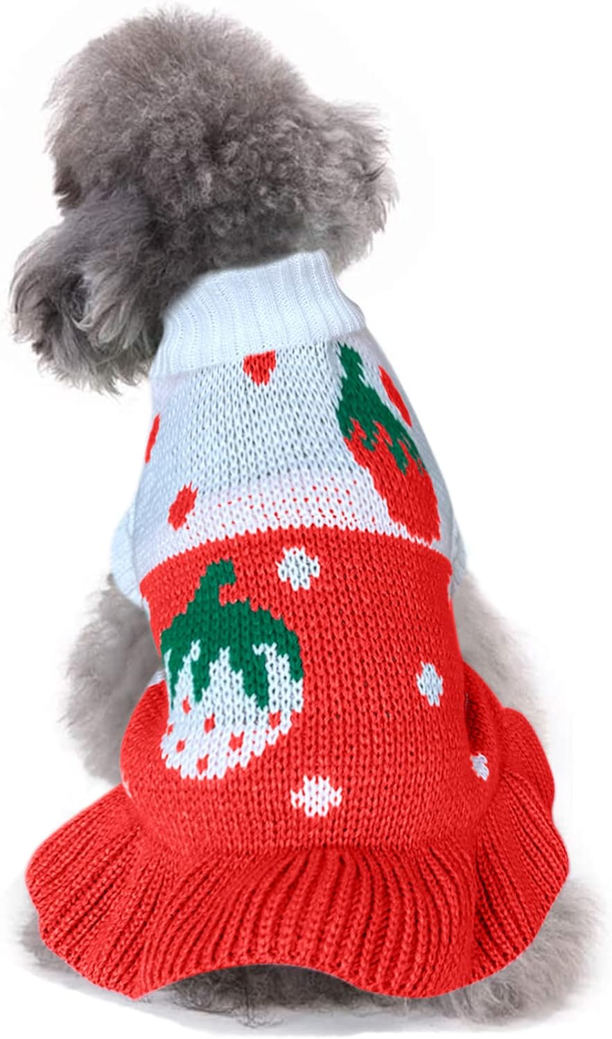 CHBORCHICEN Pet Dog Sweaters Classic Knitwear Turtleneck Winter Warm Puppy Clothing Cute Strawberry and Heart Doggie Sweater (Pink, Medium)