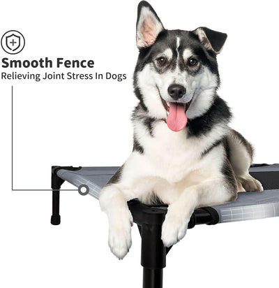 FIOCCO Elevated Dog Bed - Heavy Duty Dog Cot, Washable Raised Pet Bed with Chew Proof Mesh and Metal Frame, Portable Pet Bed for Outdoor Use, Dogs Cot Beds for XX-Large Dogs, Grey/Black Mesh