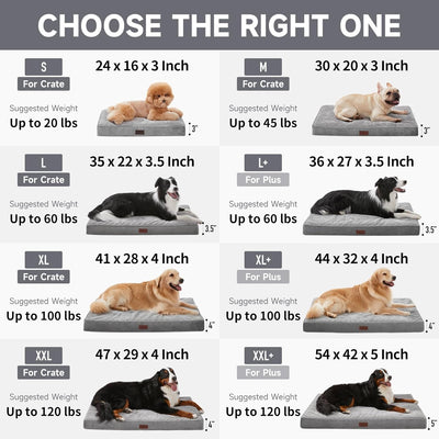 OhGeni Orthopedic Waterproof & Machine Washable Dog Bed for Medium Large Pets, Suitable for Crates, 25D Egg Crate Foam, Non-Slip Bottom & Removable Cover, 35 Inches(Gray)