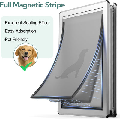 [Parab House] Aluminum XL Dog Door for Door, Open Size:24.4" H x 13.8'', Heavy Duty Doggy Door with Full Enclosed Magnetic Flaps,Extreme Weather Doggie Doors,Giant Doggie Door(Slivery, XLarge)Pet Door
