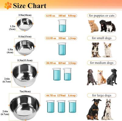 VIVAGLORY Dog Bowls, Dog Food Bowls, Stainless Steel Cat Puppy Water Bowls with Non Spill Skid Resistant Silicone Mat, Small, Chocolate