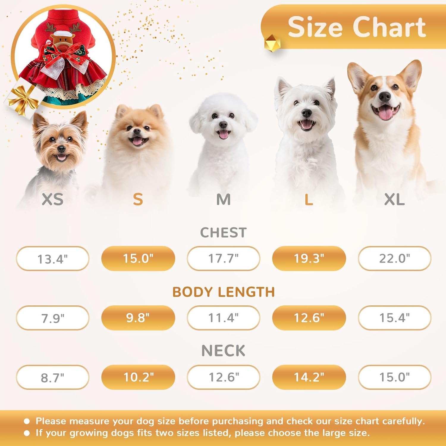 BAEJMJK Cute Small Dog Christmas Dress Xmas Red Reindeer Puppy Princess Dress with Bowknot Warm Holiday Girl Dog Clothes Pet Cats Outfit Apparel for Chihuahua Yorkshire Terriers, Maltese(Medium)