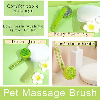 2PCS Pet Soft Silicone Bath Brush,Dog Scrubber, Dog Beauty Massage Brush with Soap Dispenser,with Adjustable Handle
