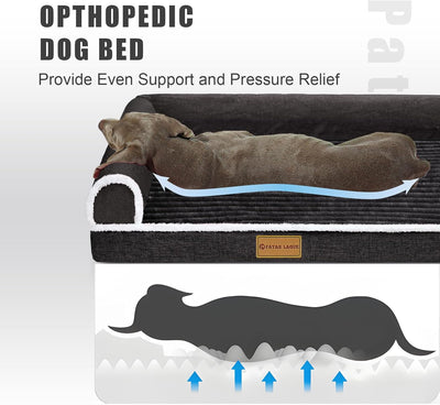 Patas Lague Orthopedic Dog Bed for Medium Dogs 36''X24'', Waterproof Comfortable L Shaped Medium Non-Slip Soft Warm Pet Sofa Sleep Bed mat with Removable Washable Cover, Black