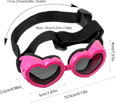 Small Dog Sunglasses UV Protection Goggles Eye Wear with Adjustable Strap, Heart Shape Anti Fog Windproof Glasses Pink Pet Sunglasses for Outdoor Activities and Photo Props