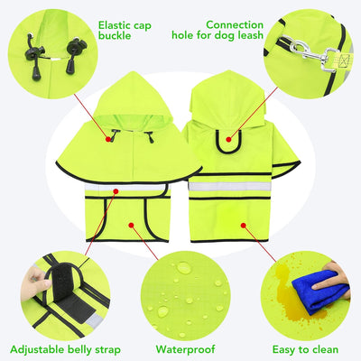 Dog Raincoats - Waterproof Dog Coat Hooded Reflective Puppy Rain Jacket with Leash Hole, Lightweight Pet Apparel Poncho Slicker for Dog Walking (Small, Green)