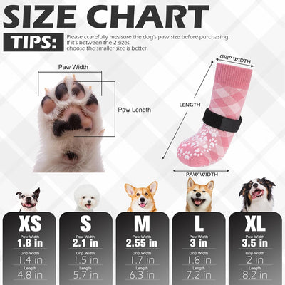 EXPAWLORER Dog Socks to Prevent Licking Paws, Dog Shoes for Hot Pavement, Anti Slip Dog Booties for Hardwood Floors, Dog Boots & Paw Protectors for Small Medium Large Senior Dogs, Pink XS