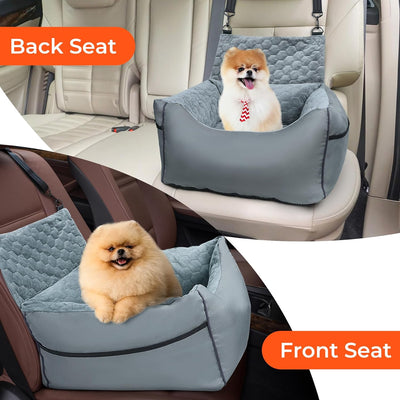 INFANZIA Foam Dog Car Booster Seat for Small Medium Dogs, Detachable Pet Seats with Storage Pockets for Pets Under 30Lbs, Washable Soft Elevated Dog Car Bed for Front & Back(20IN, Grey)