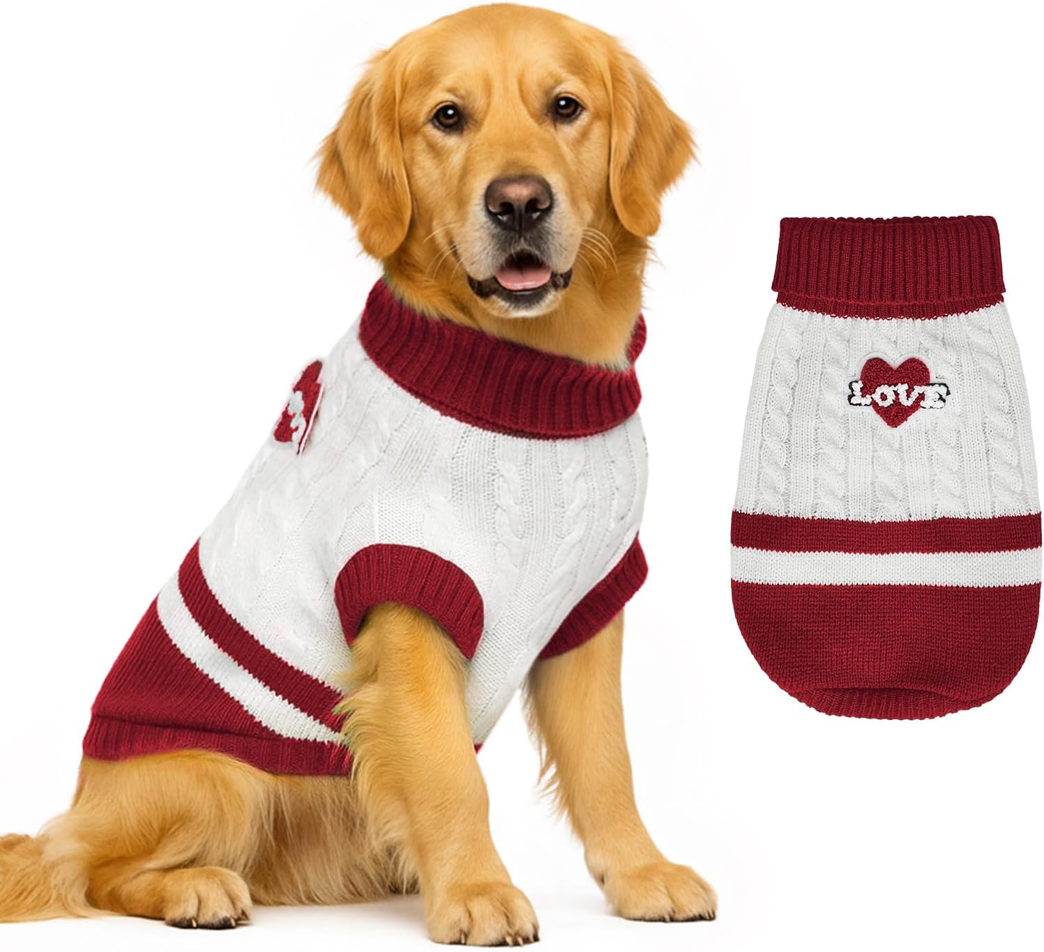 Dog Sweater Knitted for Small to Large Dogs Boy Girl, Classic Turtleneck Dog Christmas Sweaters, Warm & Soft Pet Clothes for Winter (Santa Stripe, M)