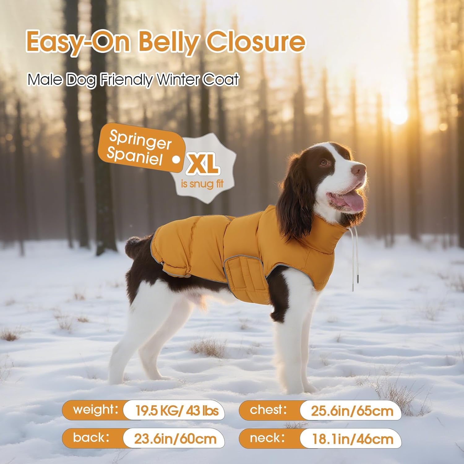 FUAMEY Dog Puffer Jacket for Large Dogs,Dog Cold Weather Coats Winter Dogs Down Jackets Waterproof Pet Snowsuits Warm Puppy Winter Vest Turtleneck Pets Adjustable Jackets Coats Mustard Yellow XXL