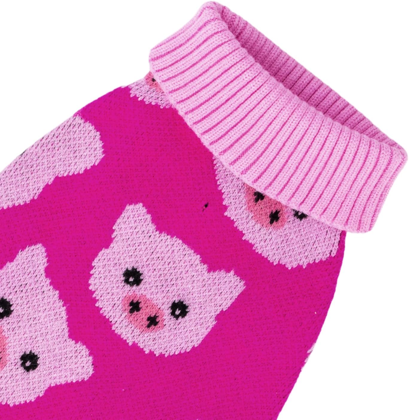 CuteBone Dog Sweater for Small Dogs Pink Pig Knit Puppy Sweater Turtleneck Pet Winter Clothes Cat Apparel with Harness Hole