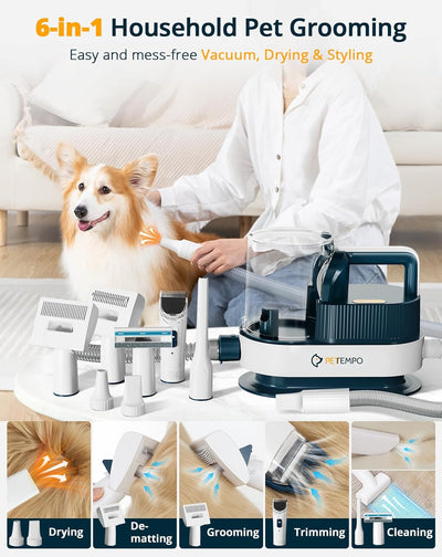 Dog Grooming Vacuum & Blow Dryer, 2.5L Dog Vacuum for Shedding Grooming with 3 Temperature Settings, 10-in-1 Pet Vacuum Grooming Kit for Dogs & Cats