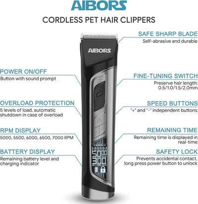 Dogs Clippers for Grooming - 5 Speeds Quiet Dogs Trimmer Grooming Kit, 2600mAh Dog Shaver Clippers Kit Low Noise