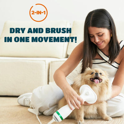 Pet Hair Dryer for Small-Sized Dogs and Cats | 2-in-1 Dog Hair Dryer with Self Cleaning Slicker Brush | Dog Blow Dryer | 300 Watts, Overheat Protection, Portable, Adjustable Temperature