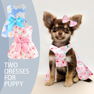 2 PCS Dog Dresses Small Dogs Clothes Girls Outfit for Pets Puppy Dresses Floral Summer Cute Female Cat Dress(X-Large)