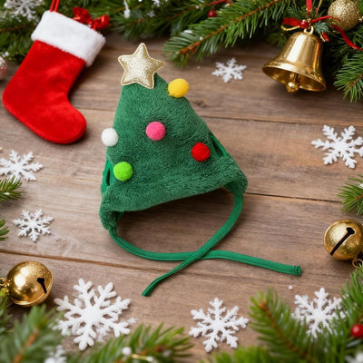 Christmas Tree Pom-Pom Hat, Dog Christmas Hat, Funny Soft Pet Hat, Santa Hat for Dogs Cats Pet Santa Gifts (Small)